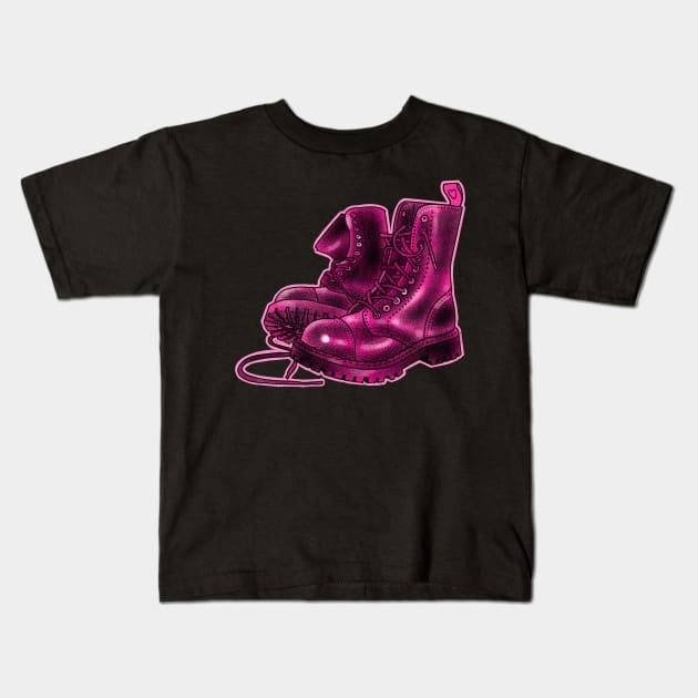 Pink combat boots Kids T-Shirt by weilertsen